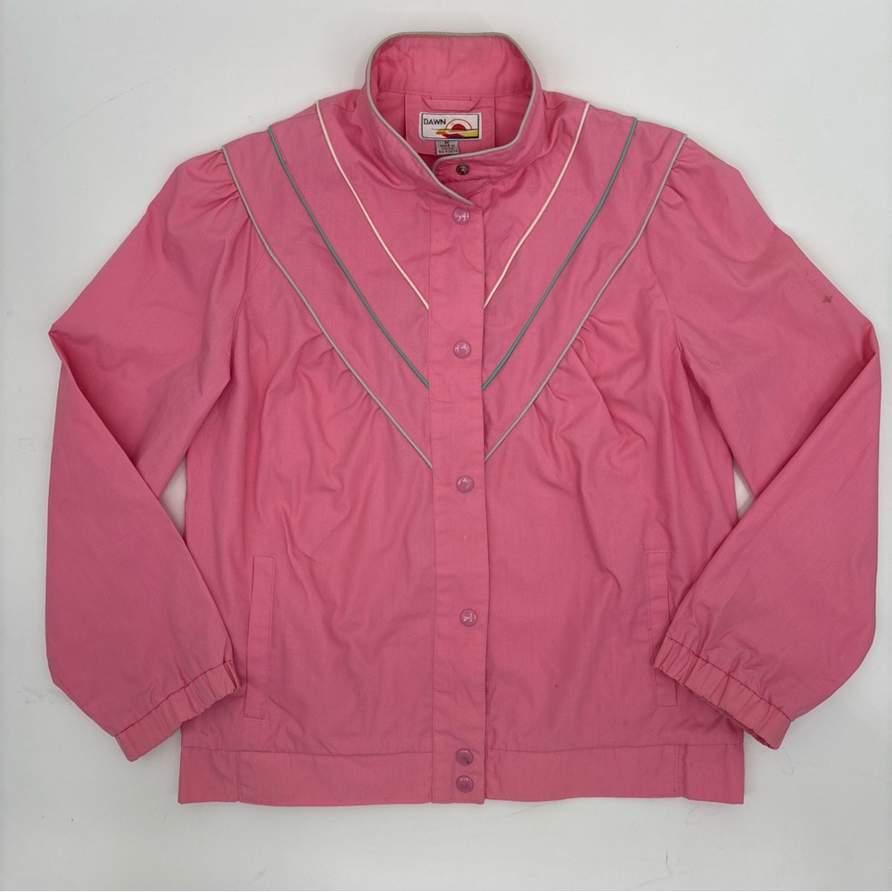 Vintage Dawn Jacket Women M Retro Grandma Pink Snaps 80s 90s Windbreaker Track